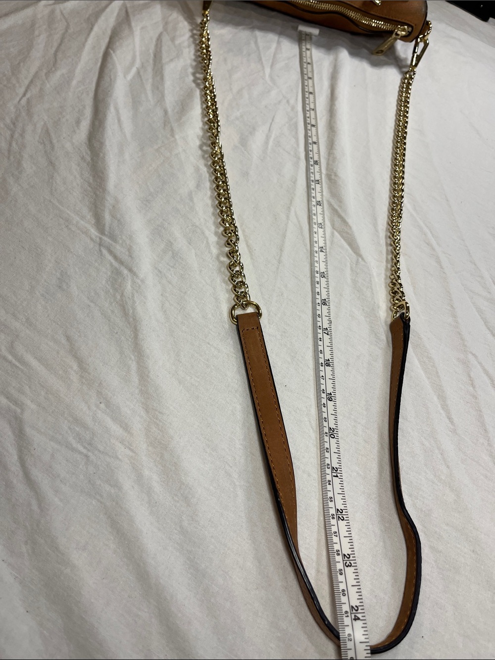 Rebecca Minkoff Avery Suede Crossbody Bag Gold Chain in Tan/Caramel - Picture 11 of 12